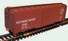 Типичный стальной крытый вагон-«бокскар» железной дороги Southern Pacific («Южная Тихоокеанская»). Модель производства Gold Coast Railway. Фото с сайта фирмы. Раскраска соответствует 1948 году